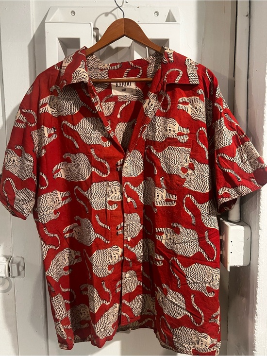 Kardo Other - Kardo Red Shirt with Cream Tiger Print